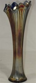 Fenton Cobalt Blue Carnival Glass Ribbed Fluted Edge Vase