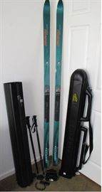 Karhu Greenland Back Country Trail Blazer Skis, LL Bean Mountain Trek Gripzone 3-section 7075 Telescopic Ski Poles, LL Bean Sport Tube Ski Case. Not Shown: LL Bean Country Ski Boots Size 11 1/2