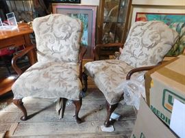 Pair of Upholstered Queen Anne style armchairs, early  20th century