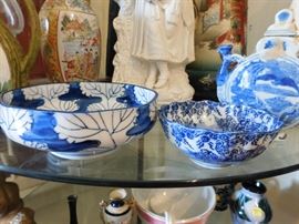 Two Japanese blue and white porcelain bowls-- imari and arita