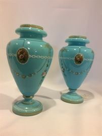 Pair of Enameled Glass Vases mid 19th Century