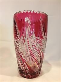 Val St Lambert Cut Ruby Overlay Glass Mid Century