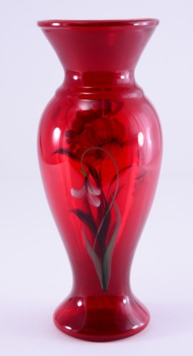 Lot 9 :  Fenton Ruby Handpainted Vase
