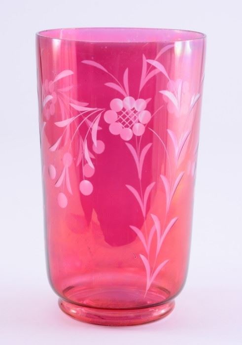 Lot 10:  Etched and Flashed Cranberry Vase
