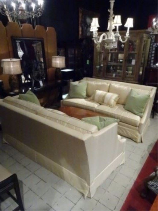 TWO EJ VICTOR SOFAS IN PALE YELLOW, SOLD SEPARATELY