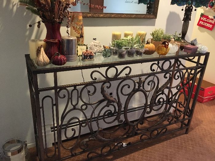 Scrolled iron console table