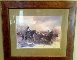Buck Taylor Signed and numbered lithograph of  1000 Cattle Running