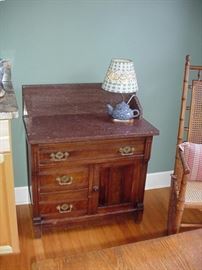 Marble-top antique oak wash stand