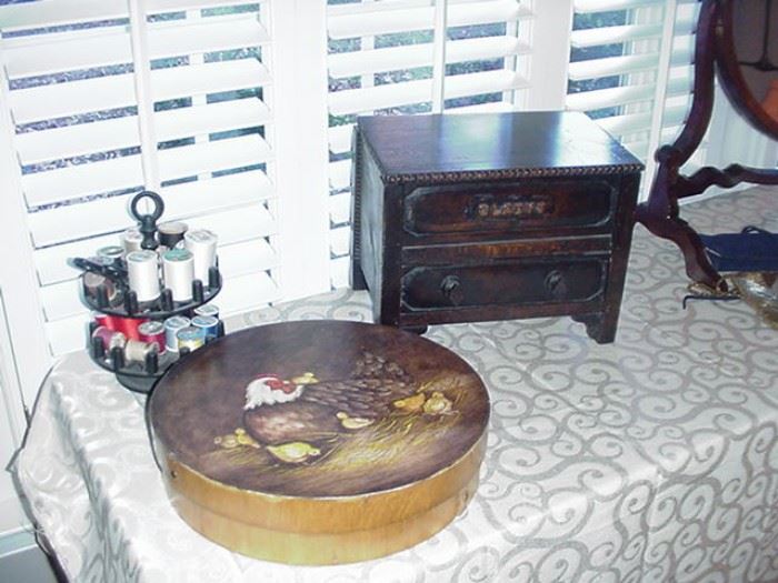 Sewing boxes, stands, miniature chest