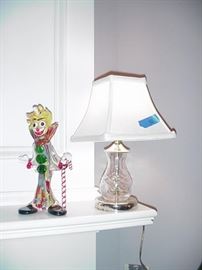Glass clown; crystal lamp with brass mountings