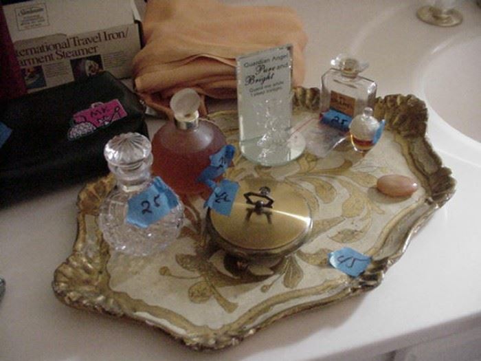 Florentine tray, perfume bottles, and more