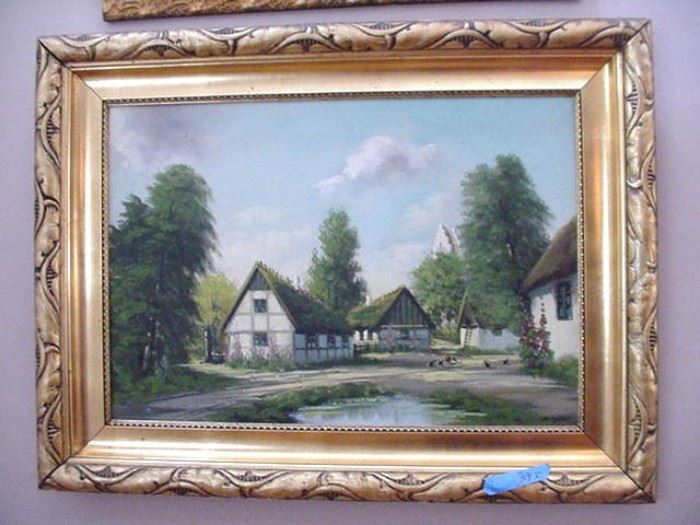 Village scene, oil on canvas
