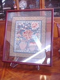 Another view of the Chinese silk, framed under glass