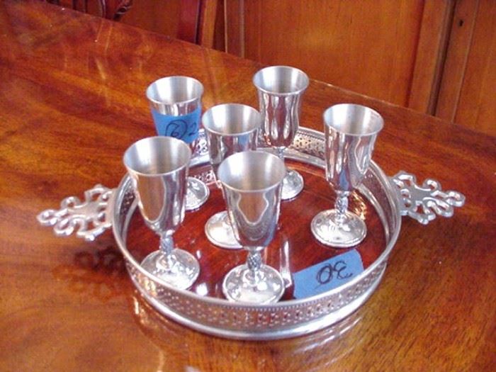 Pewter cordials and tray