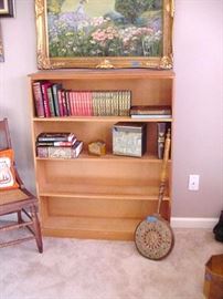 Bookshelf, books, bed warmer