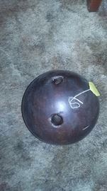 Rare Antique Two Hole Wooden Bowling Ball 