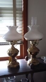 Antique Brass and Milk Glass Lamps