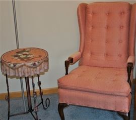 2 Clayton Marcus Ladies Wingback Chairs; Unique Side Table
