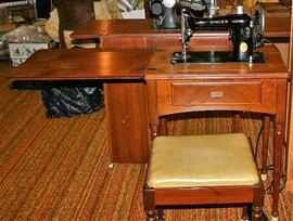 2 Singer Sewing Machines in Cabinets