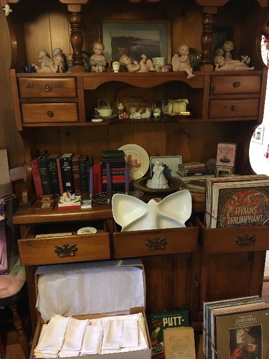 Vintage Items, 
Goebel Figurines, 
Silver, 
Framed Prints 
Paintings, 
Vintage and Modern Books, 
Quality Dining Table, Chairs, and Hutch,  
Furniture, 
