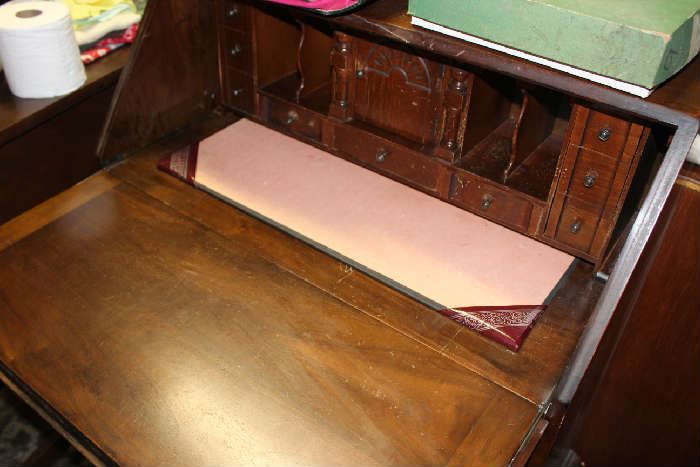 inside of vintage wooden desk