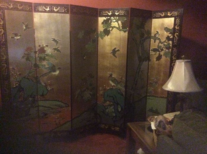 Six panel Lacquer Chinese Screen. 