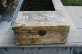 LARGE ANTIQUE HAND PAINTED LEATHER BOX