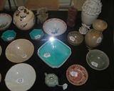 collection of antique Asian ceramics & pottery... Chinese celadon bowls, celadon dishes, famile rose canton ware, cantonese painted plates, ting yao bowls, ying ching, sung dynasty etc.