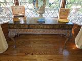 7.  Leather top console table with three drawers – 62” long x 18” wide Asking:  $895