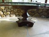 35.  Foyer pedestal table with 6’ round 7/8” beveled glass top -  Asking:  $1495