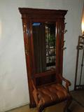 31.  Hall tree with mirror and leather seat – Asking:  $350