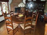 3.  Fremarc round pedestal kitchen table with lazy susan centerpiece - 6 ' diameter with eight side chairs (original cost  = $11,000+)  Asking $5500