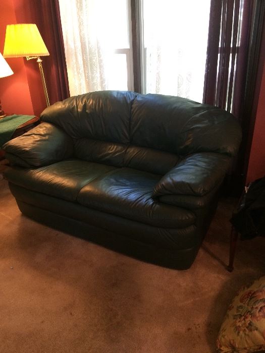 Forrest Green Leather Loveseat