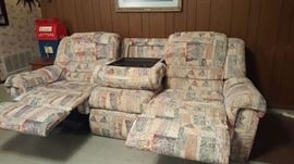 Lazy Boy Sofa with two recliners and center drop down table