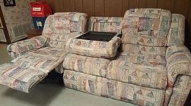 Lazy Boy Sofa with two recliners and center drop down table