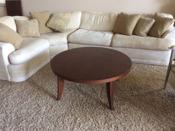 Ethan Allen coffee table.  Mid century style.  Perfect condition. Off white sectional as well