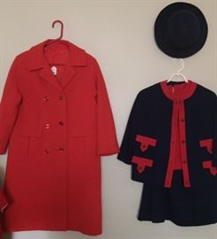 Vintage 1960s Red Coat  Blue  Red Ensemble