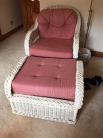 Vintage wicker chair and ottoman
