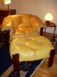 Leather chair & ottoman by Percival Lafer, Made in Brazil.  Note, leather on ottoman and chair are not an exact match.