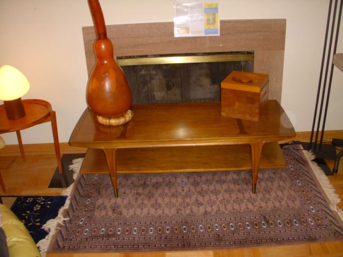 Danish modern coffee table, Oriental rug, etc.