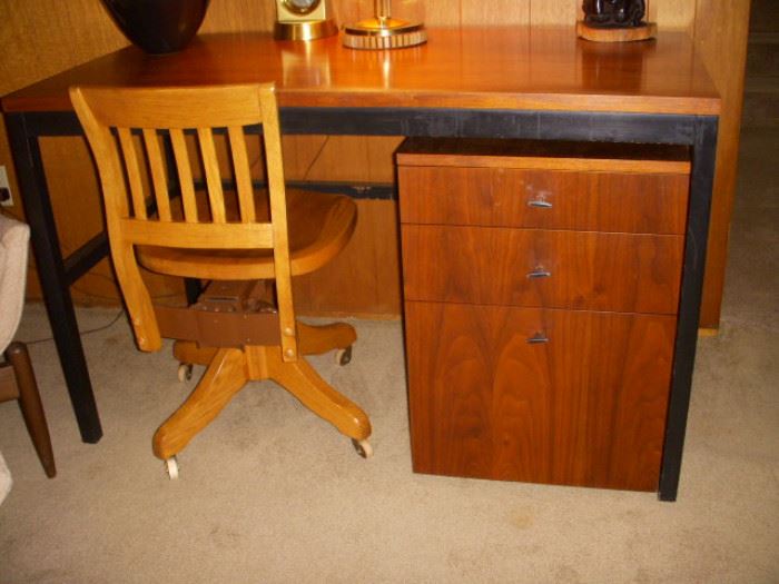 Modern table, 3-drawer chest (not attached to table), and office chair