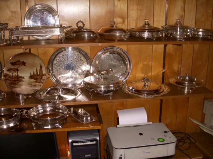 Silverplate serving pieces and office equipment
