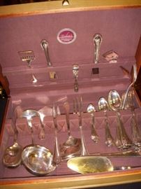 800 Silver (European) partial set with numerous serving pieces.  Pattern is similar to the Cristofle silverplate pattern in previous picture