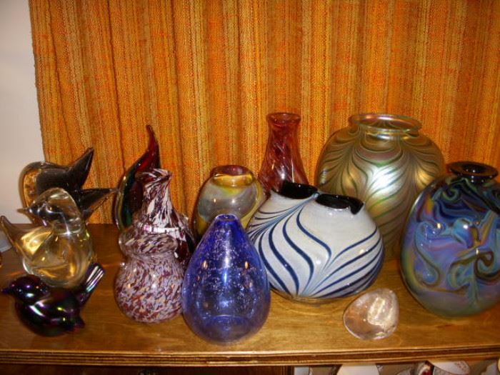 Art glass including Orient & Flume (back right)