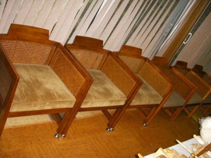 Set of 6 Danish modern chairs.  Note: 3 with casters and 3 without, but all matching
