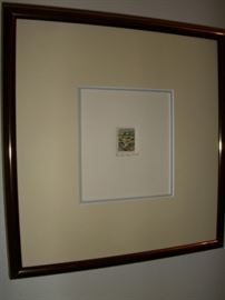 Diminutive hand-colored print entitled "Spring" by Susan Hunt-Wulkowicz