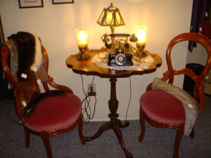Tea table, Victorian style chairs, Cool phone and lightings
