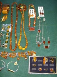 Amber and Carnelian (to the far right).  Amber rings
