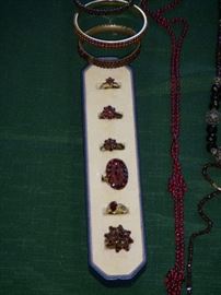 Garnet rings, necklaces and bracelets
