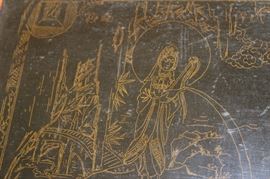 Chinese Handpainted Medicine Box

To top of handle, stands 24"tall x 17"wide x 11 1/2"deep. Handcrafted and handpainted. Intricate scroll design on top and on the wicker. 8 drawers, 4 on each side. 